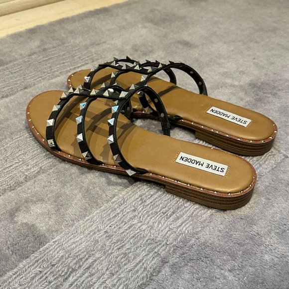 STEVE MADDEN Black Studded Strappy Sandals - Picture 3 of 3